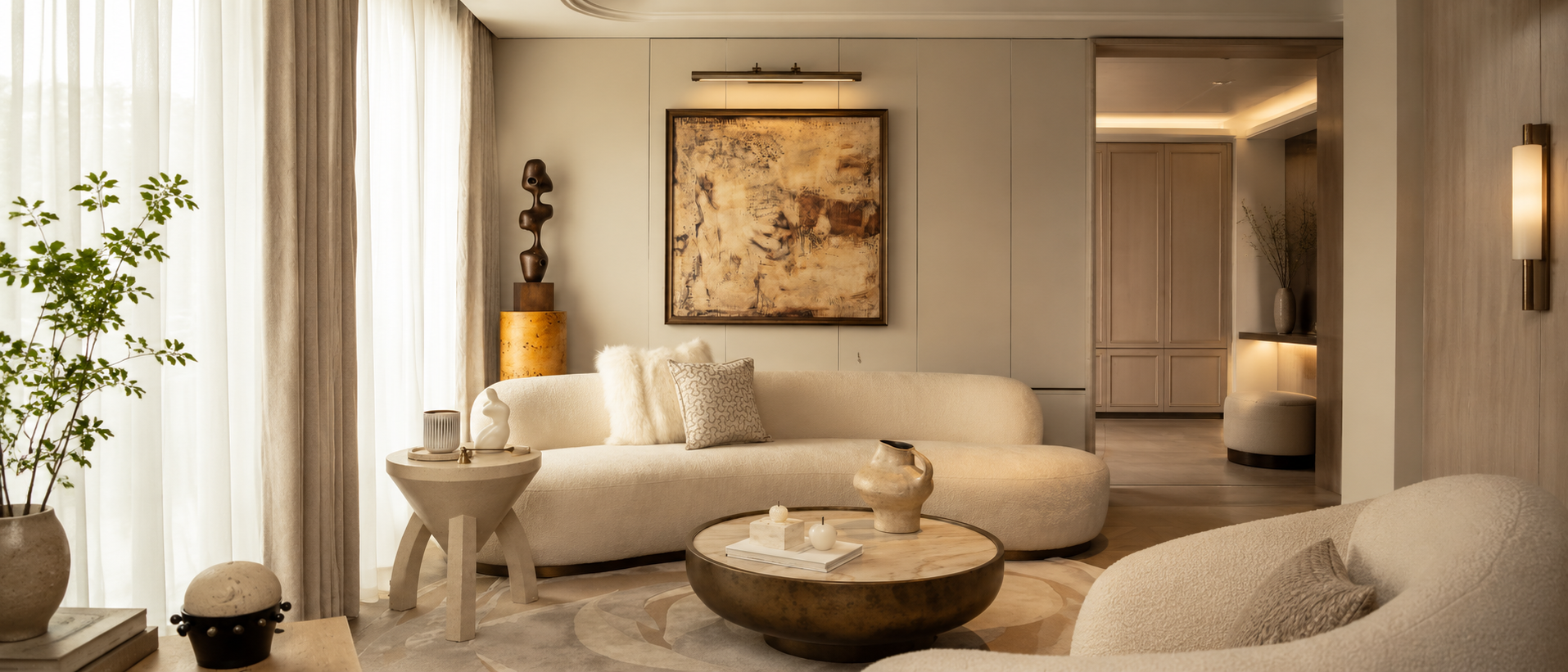Comfortable living space with soft cushions